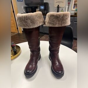 Frye Veronica Leather Shearling Tall Boots - Redwood - Size 8.5 - Worn Once